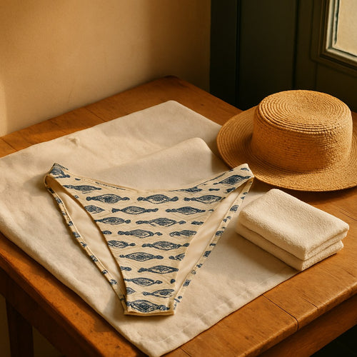 Bas de Bikini Échancré photographié dans l'atelier Verso Paris · atelier Verso · d'après produit · porté femme