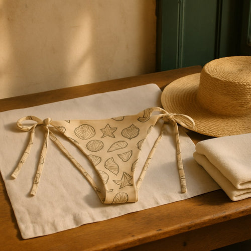 Bas de Bikini à Nouer photographié dans l'atelier Verso Paris · atelier Verso · d'après produit · porté femme