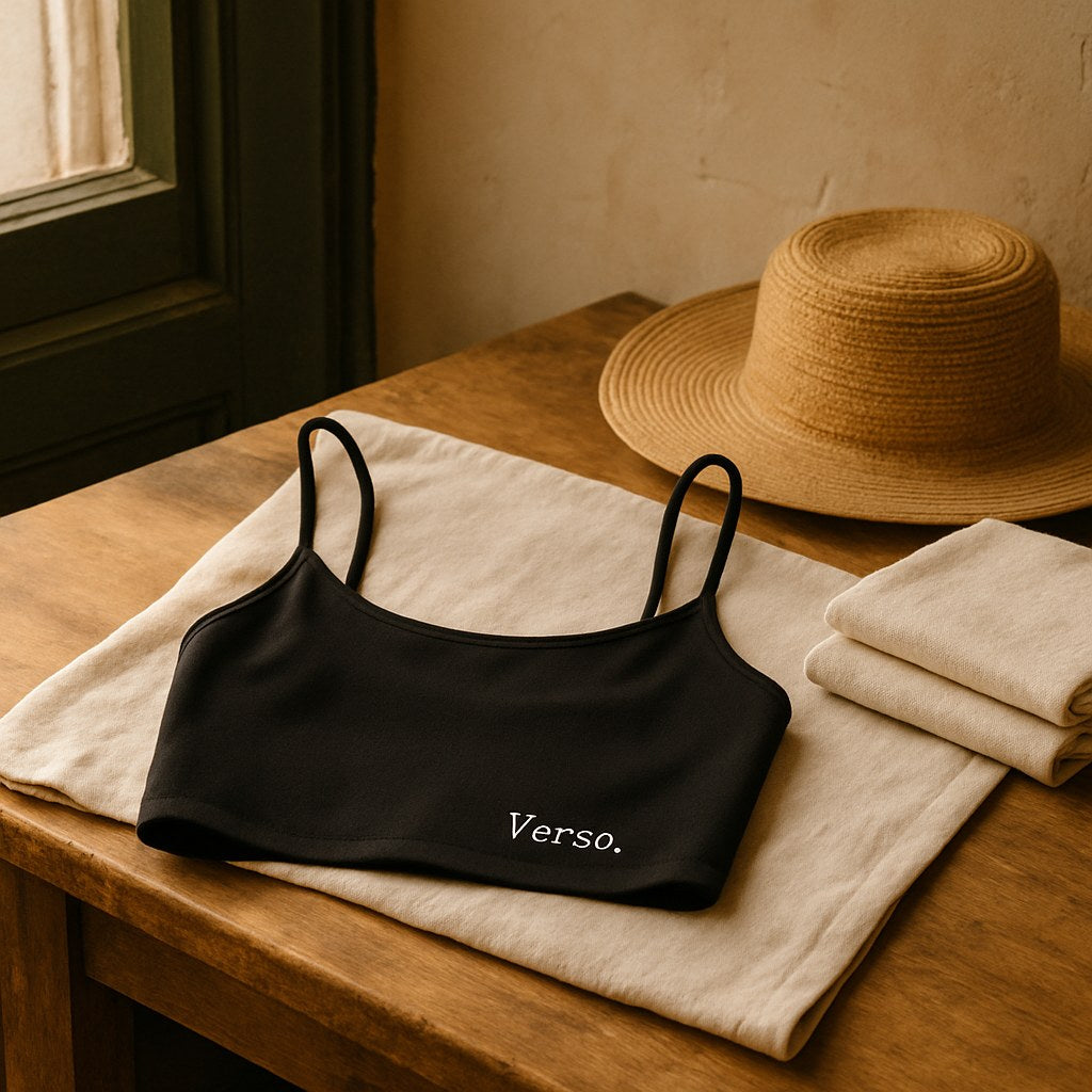 Brassière Luxe TriDri photographié dans l'atelier Verso Paris · atelier Verso · d'après produit · porté femme
