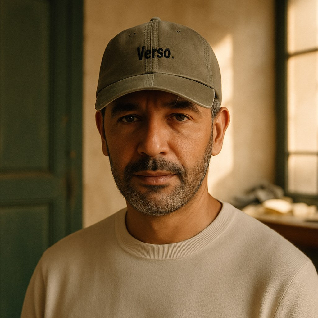 Casquette Distressée photographié dans l'atelier Verso Paris · atelier Verso · d'après produit · porté homme