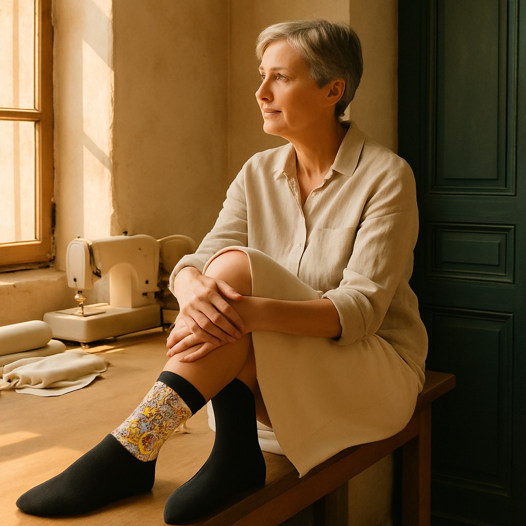 Chaussettes photographié dans l'atelier Verso Paris · atelier Verso · d'après produit · porté femme