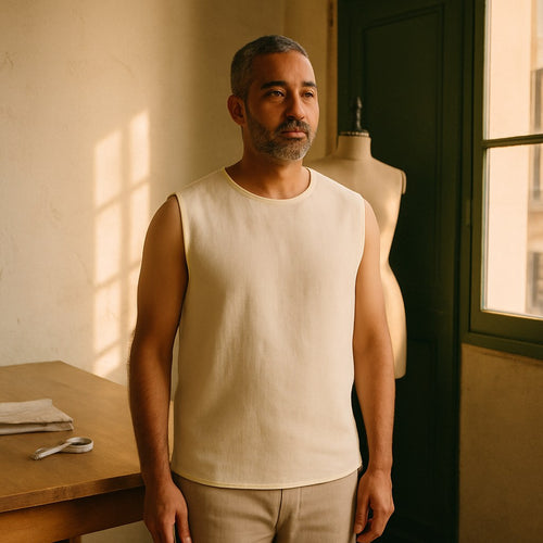 Chemise photographié dans l'atelier Verso Paris · atelier Verso · d'après produit · porté homme