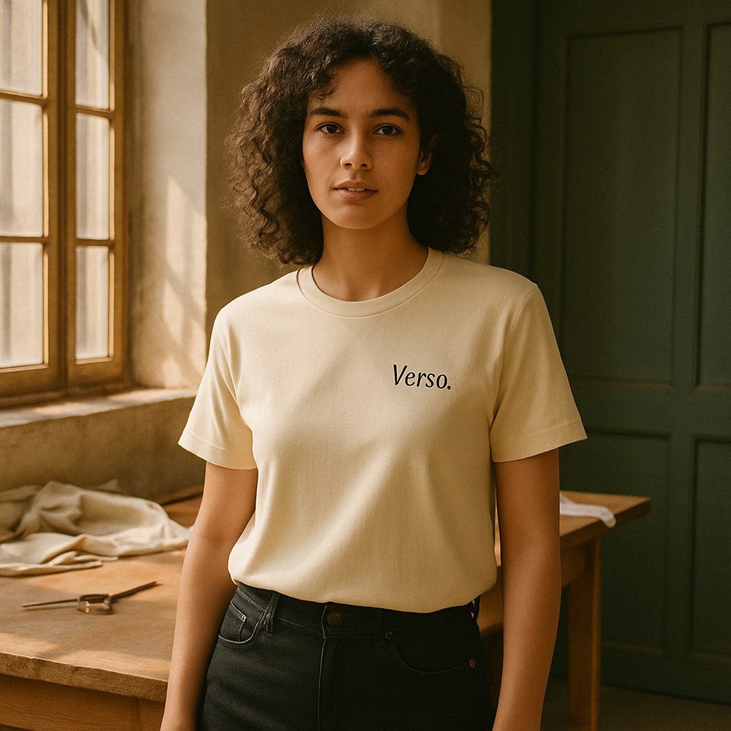 Classic Tee photographié dans l'atelier Verso Paris · atelier Verso · d'après produit · porté femme