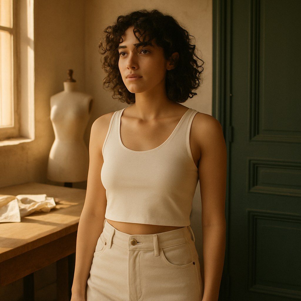 Crop Top photographié dans l'atelier Verso Paris · atelier Verso · d'après produit · porté femme