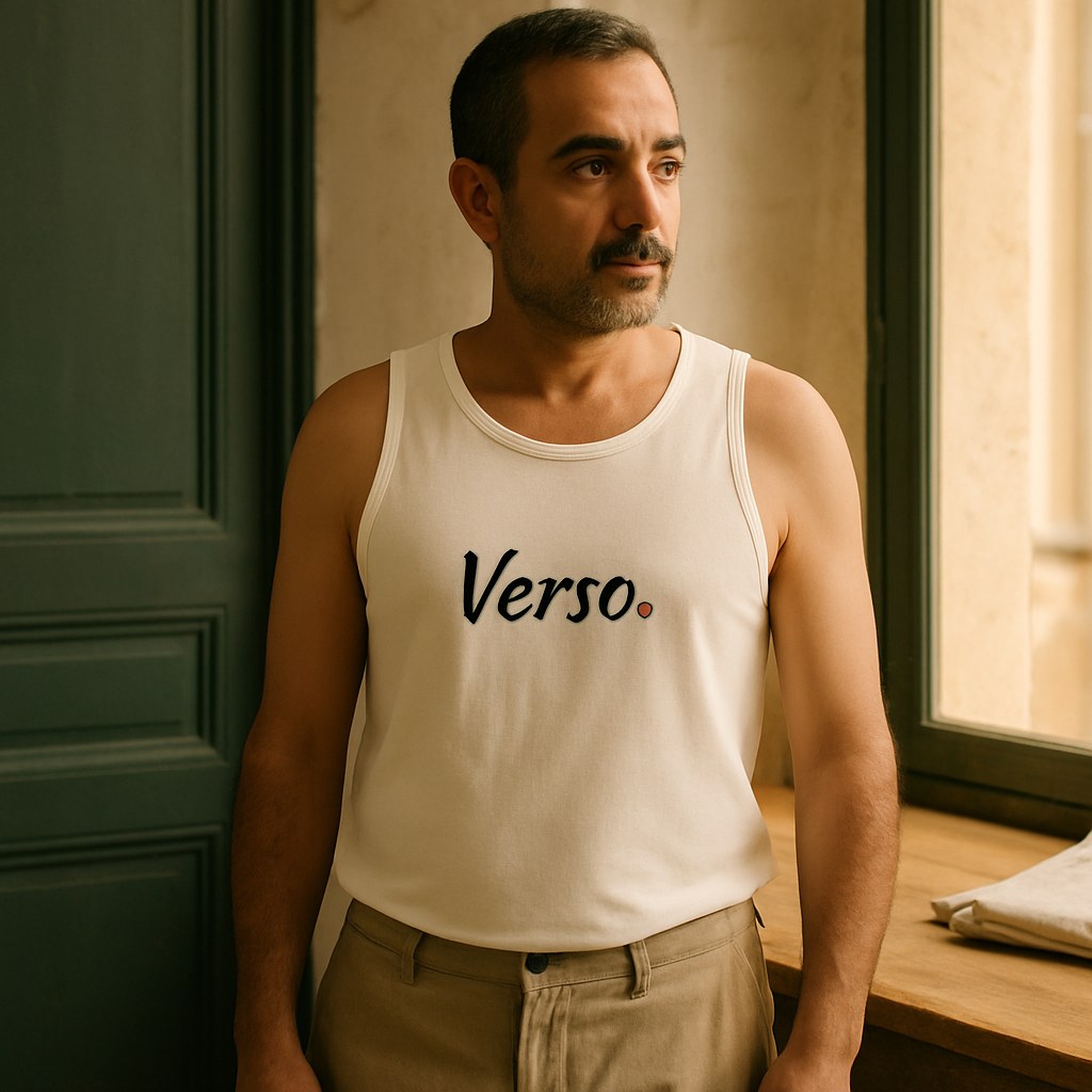 Débardeur Col Rond photographié dans l'atelier Verso Paris · atelier Verso · d'après produit · porté homme