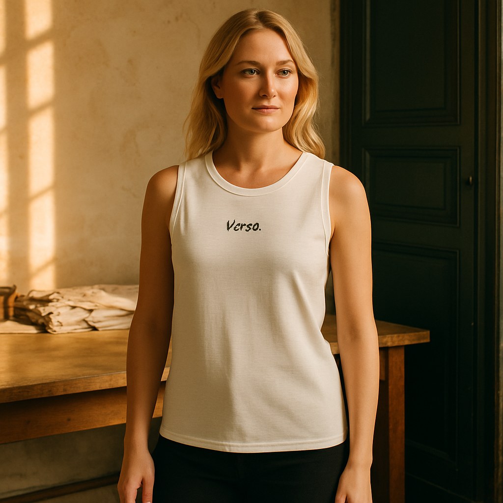 Débardeur Femme Musclé photographié dans l'atelier Verso Paris · atelier Verso · d'après produit · porté femme