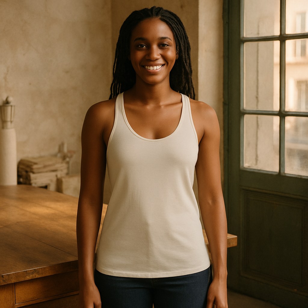 Débardeur Femme Racerback photographié dans l'atelier Verso Paris · atelier Verso · d'après produit · porté femme