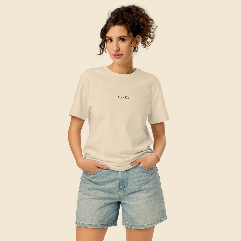 Tee Bio Crafter porté par une femme, Verso Paris · mannequin femme