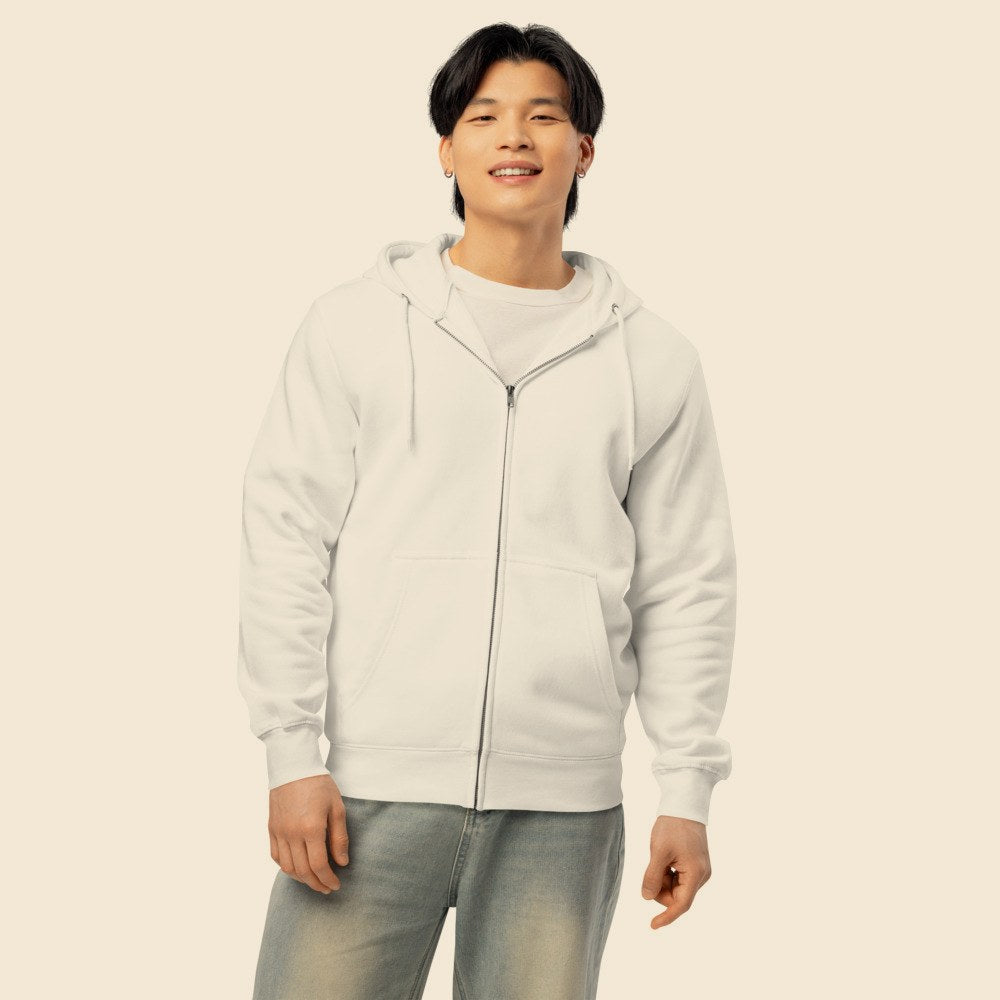 Hoodie Zippé Premium porté par un homme, Verso Paris · mannequin homme
