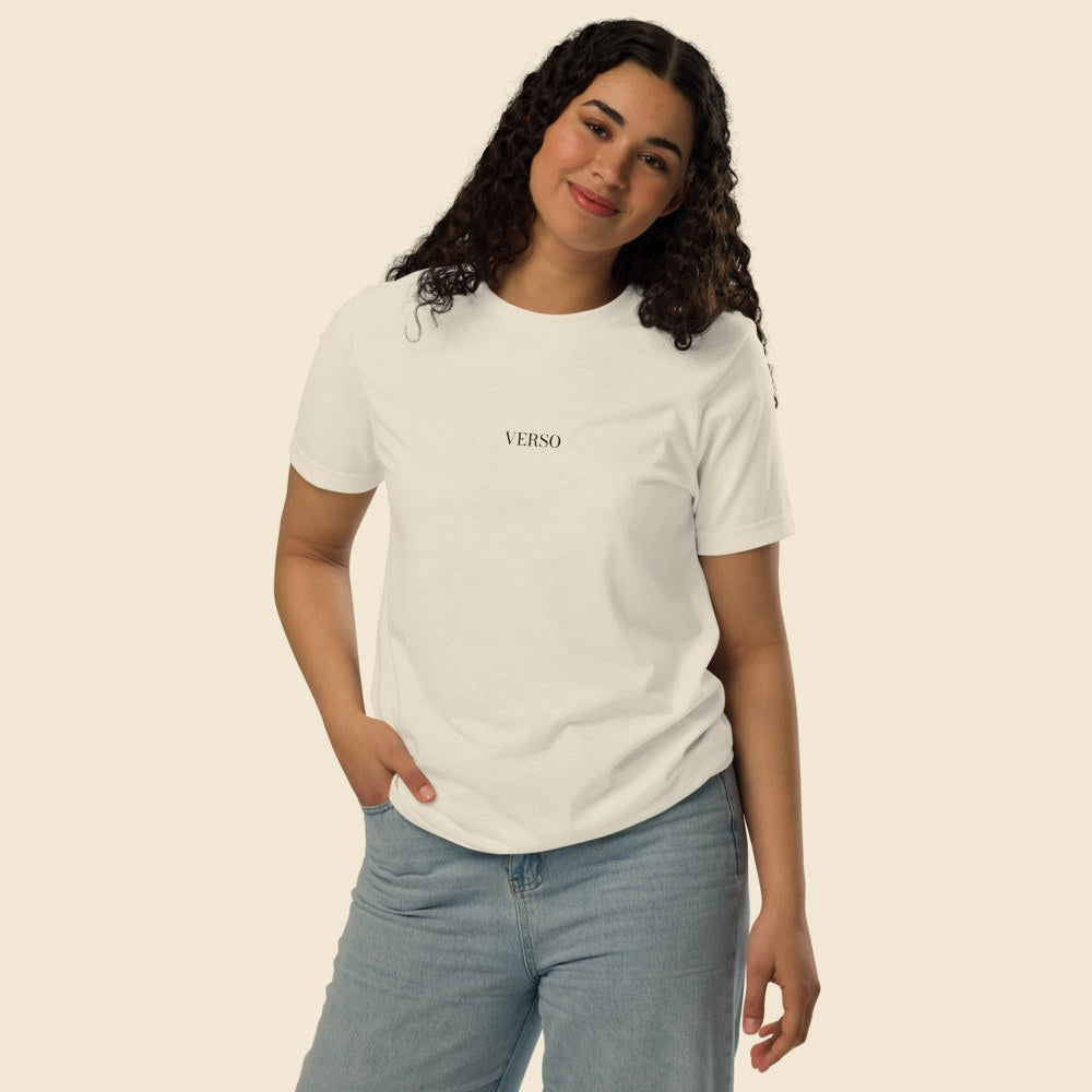 Tee Jersey Écologique porté par une femme, Verso Paris · mannequin femme