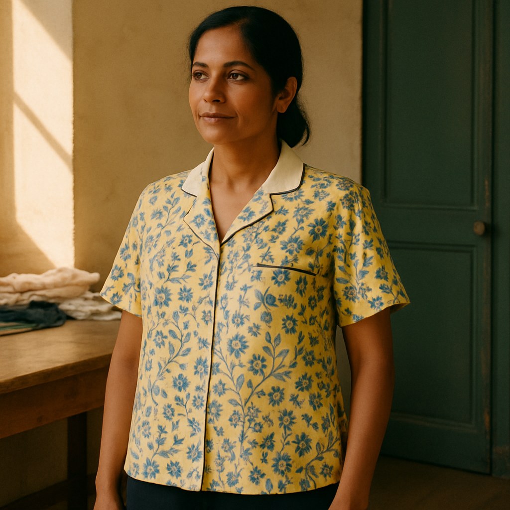 Haut de Pyjama Manches Courtes photographié dans l'atelier Verso Paris · atelier Verso · d'après produit · porté femme