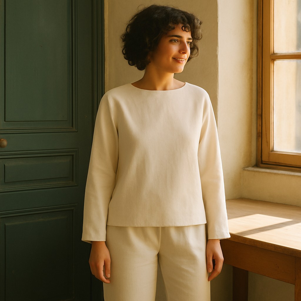 Haut de Pyjama Manches Longues photographié dans l'atelier Verso Paris · atelier Verso · d'après produit · porté femme