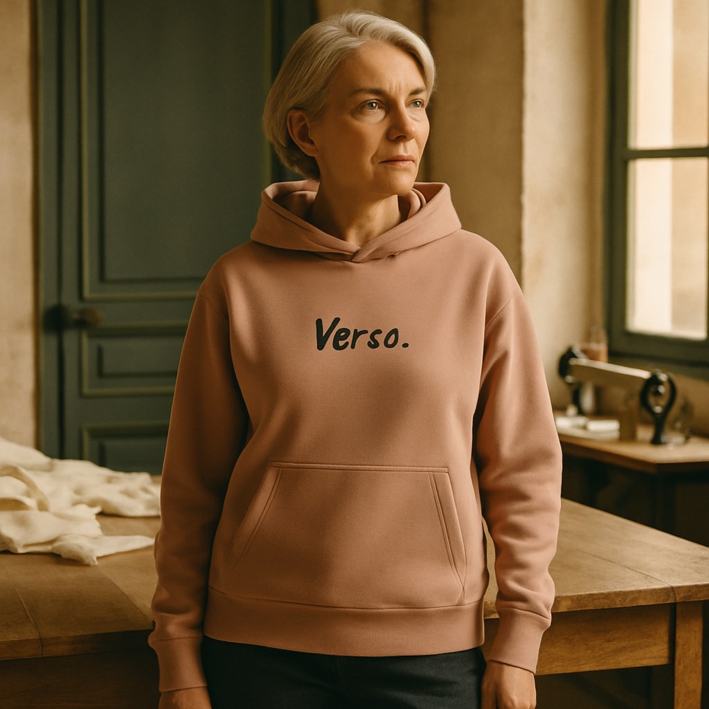 Hoodie Femme Détente photographié dans l'atelier Verso Paris · atelier Verso · d'après produit · porté femme