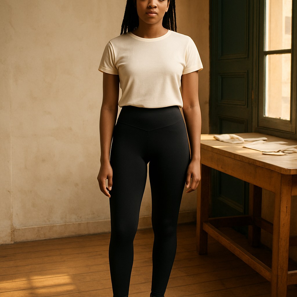 Leggings Luxe TriDri photographié dans l'atelier Verso Paris · atelier Verso · d'après produit · porté femme