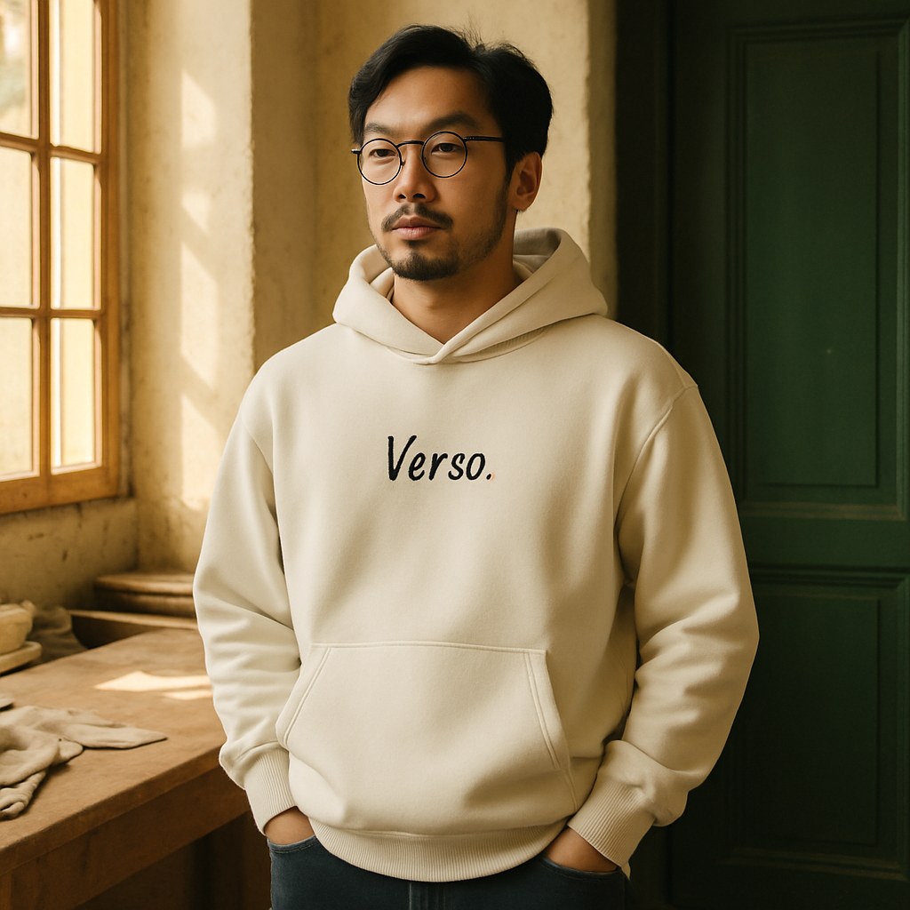 Hoodie Oversize Heavyweight photographié dans l'atelier Verso Paris · atelier Verso · d'après produit · porté homme