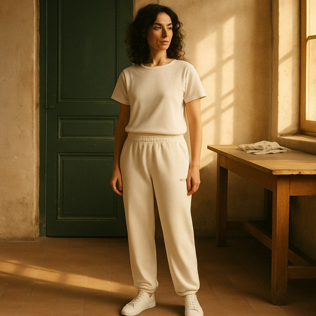 Pantalon de Sport photographié dans l'atelier Verso Paris · atelier Verso · d'après produit · porté femme