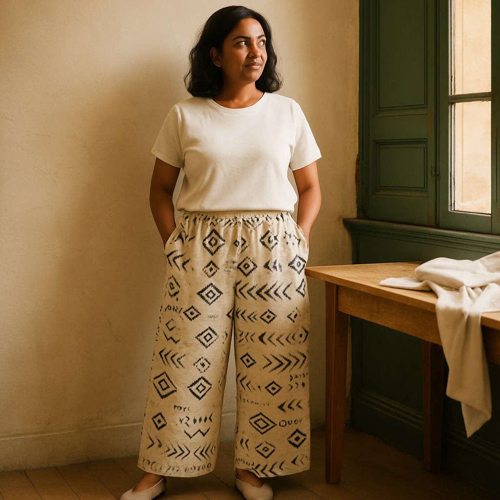 Pantalon Large Unisexe photographié dans l'atelier Verso Paris · atelier Verso · d'après produit · porté femme