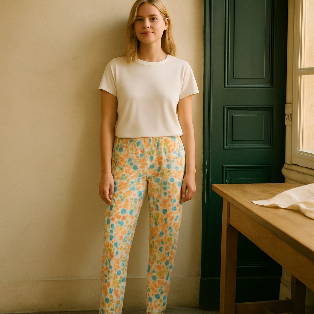Pantalon de Pyjama photographié dans l'atelier Verso Paris · atelier Verso · d'après produit · porté femme