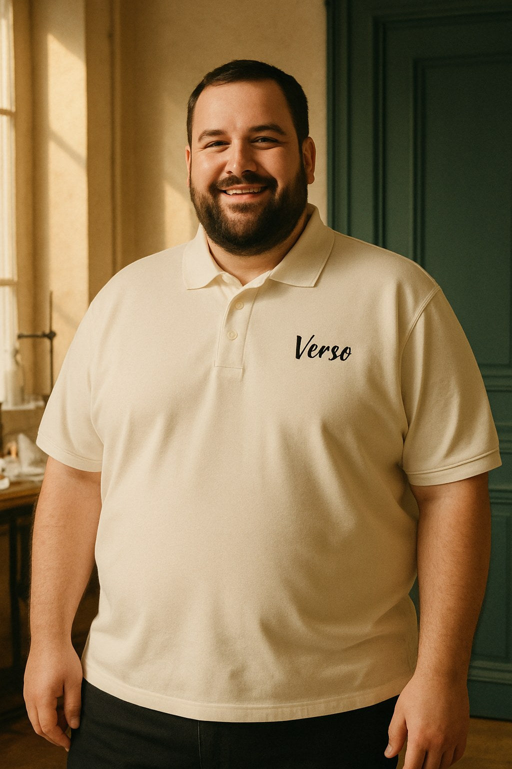 Polo Brodé porté en grande taille, Verso Paris · mannequin grande taille homme
