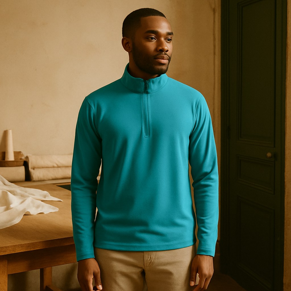 Pull Demi-Zip Sport photographié dans l'atelier Verso Paris · atelier Verso · d'après produit · porté homme