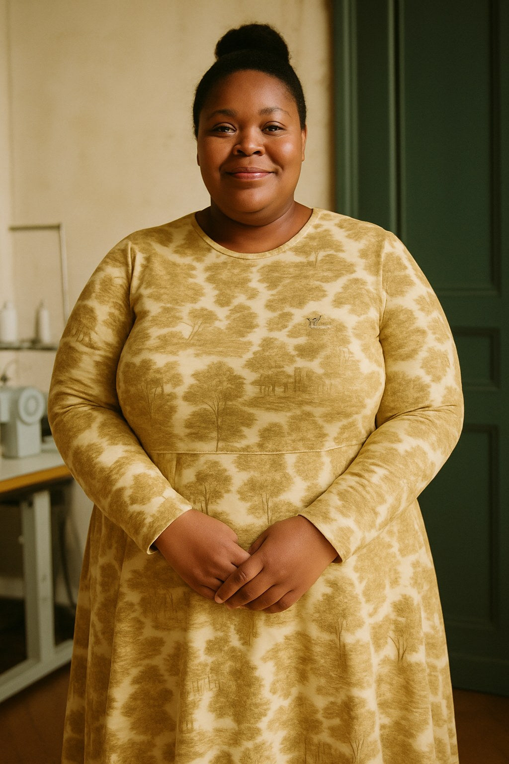 Robe Midi Manches Longues porté en grande taille, Verso Paris · mannequin grande taille femme