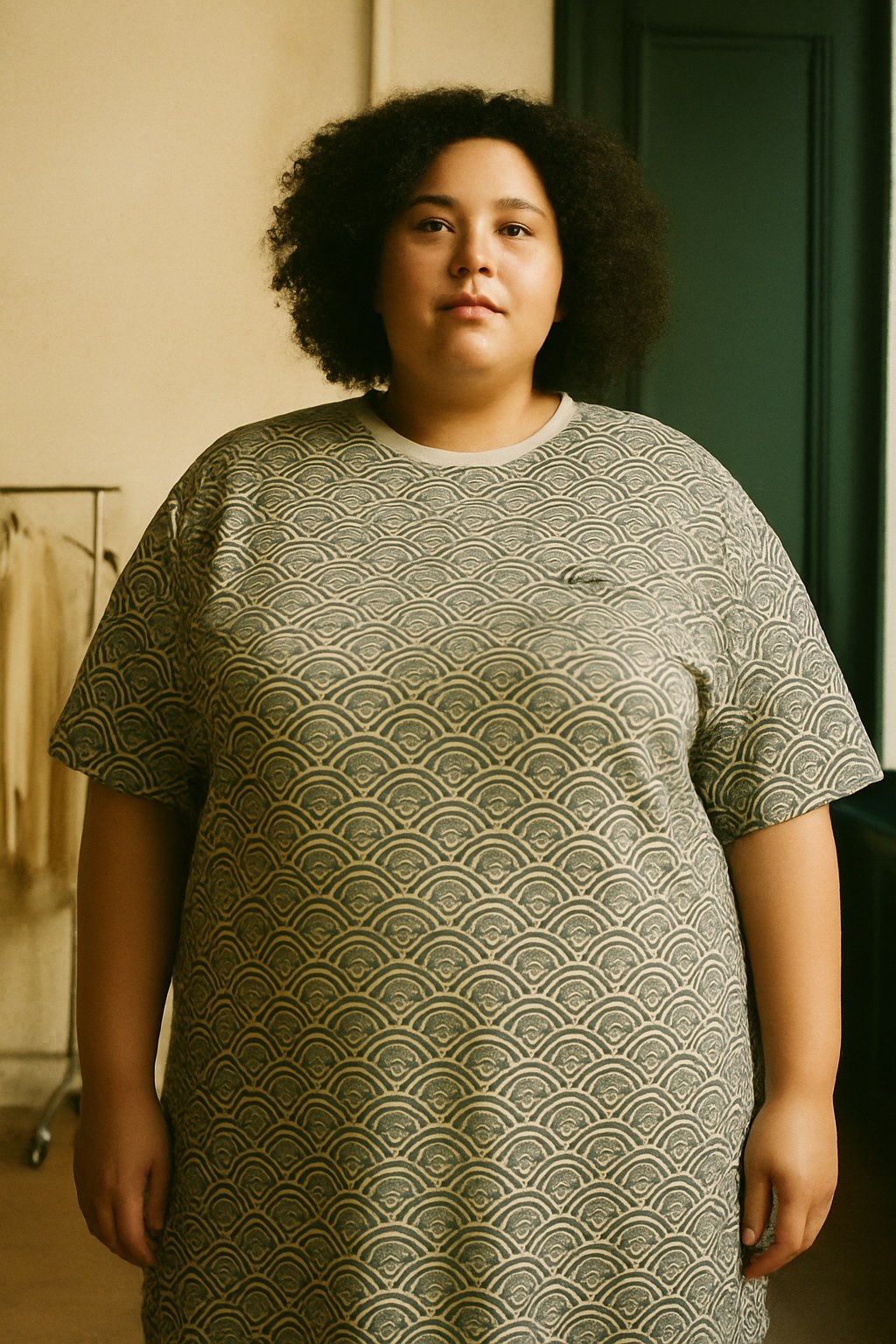 Robe T-shirt Coton porté en grande taille, Verso Paris · mannequin grande taille femme