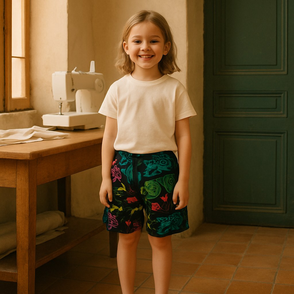 Short Junior photographié dans l'atelier Verso Paris · atelier Verso · d'après produit · porté enfant