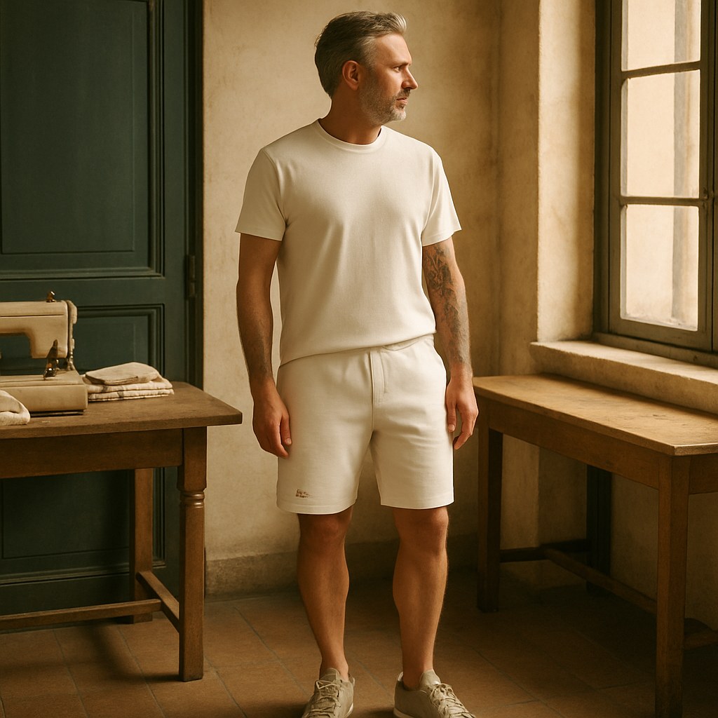 Shorts Fleece Homme photographié dans l'atelier Verso Paris · atelier Verso · d'après produit · porté homme