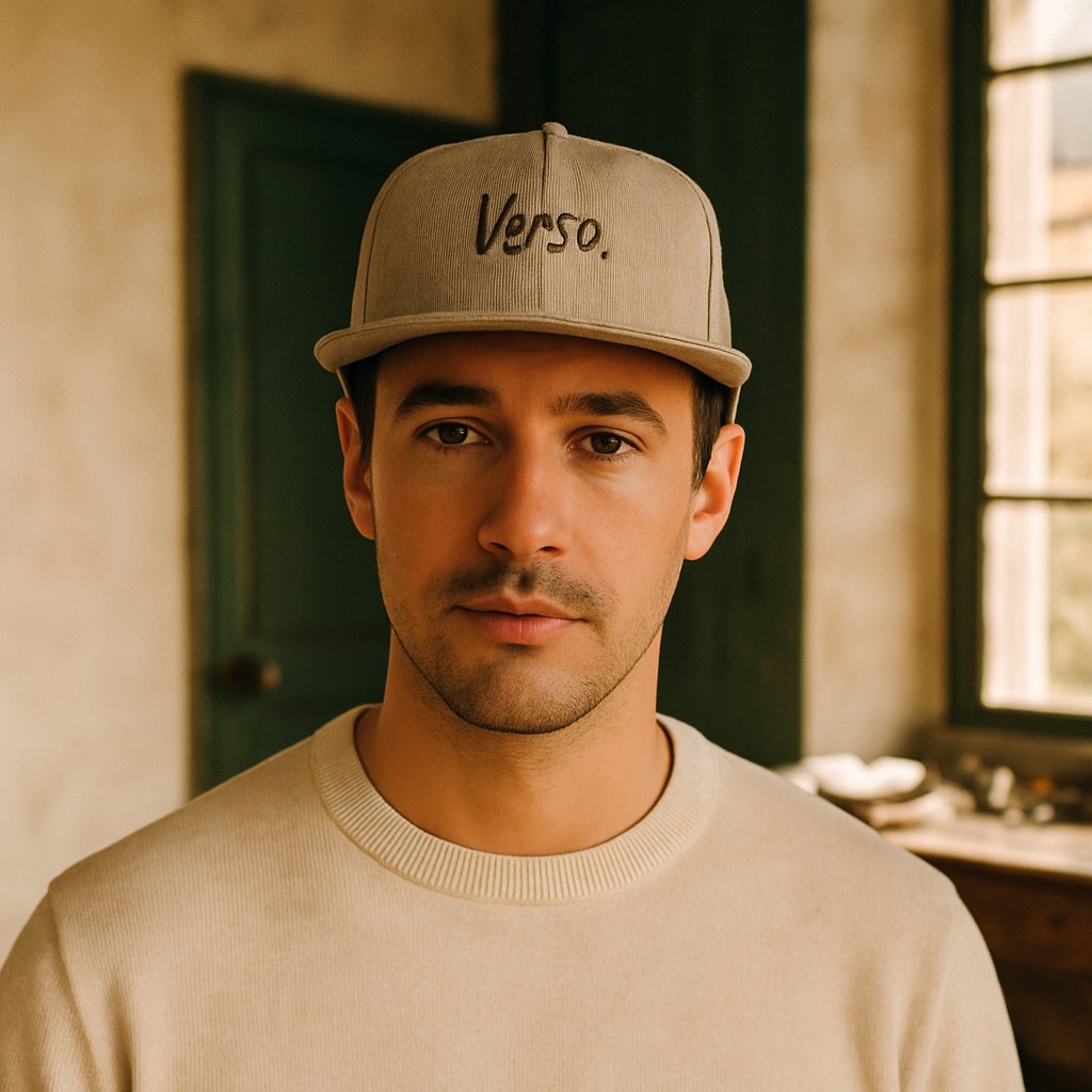 Snapback photographié dans l'atelier Verso Paris · atelier Verso · d'après produit · porté homme