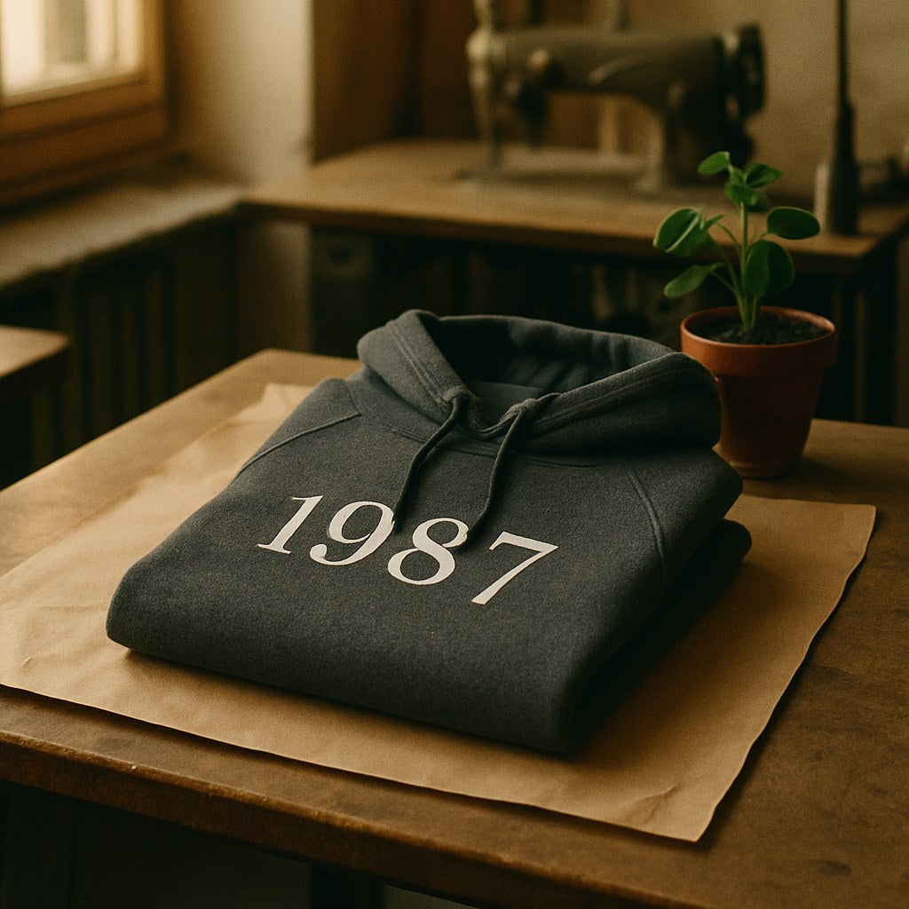 Hoodie Écologique Raglan photographié dans l'atelier Verso Paris · atelier Verso