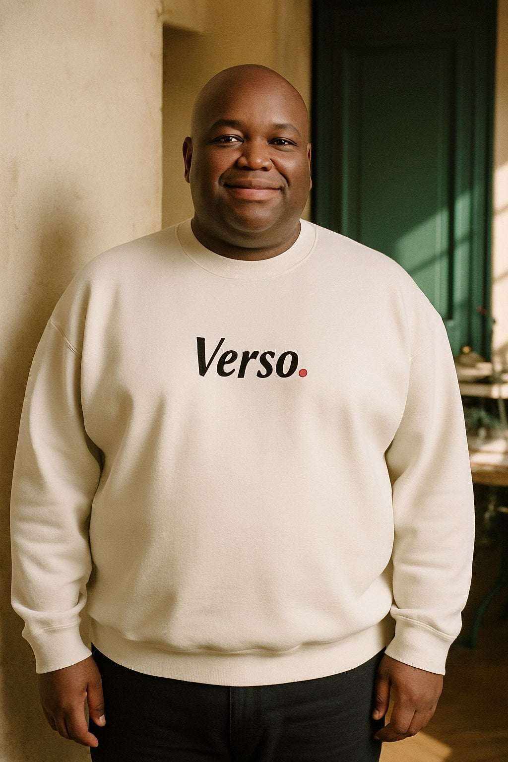 Sweatshirt Col Rond Gildan 18000 porté en grande taille, Verso Paris · mannequin grande taille