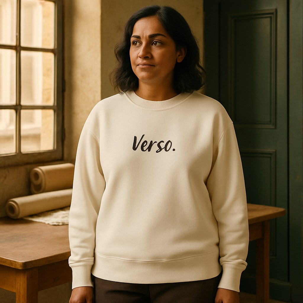 Sweatshirt Premium photographié dans l'atelier Verso Paris · atelier Verso · d'après produit · porté femme