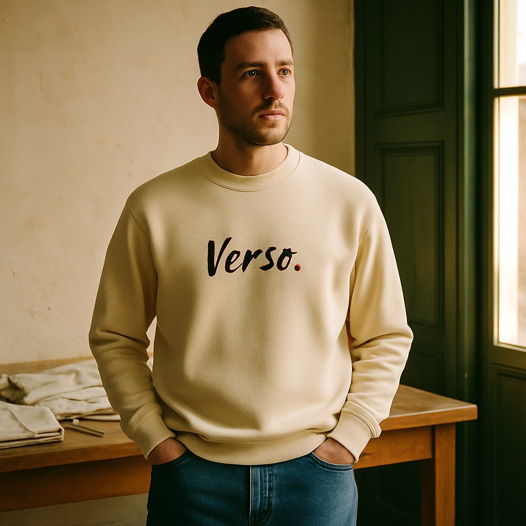 Sweatshirt photographié dans l'atelier Verso Paris · atelier Verso · d'après produit · porté homme