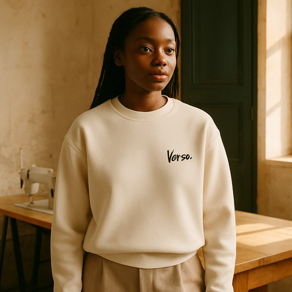 Sweatshirt Urban photographié dans l'atelier Verso Paris · atelier Verso · d'après produit · porté femme