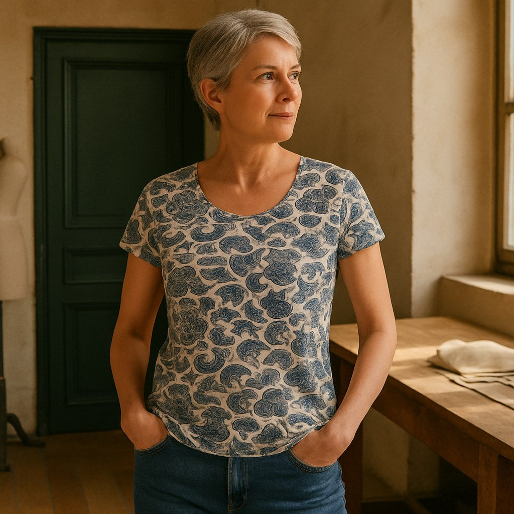 Tee Athlétique Femme photographié dans l'atelier Verso Paris · atelier Verso · d'après produit · porté femme