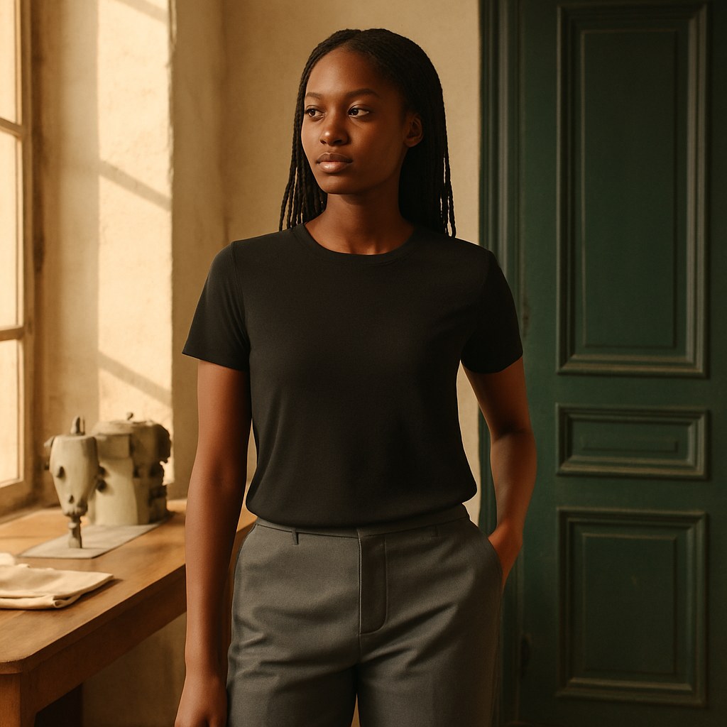 Tee Femme photographié dans l'atelier Verso Paris · atelier Verso · d'après produit · porté femme