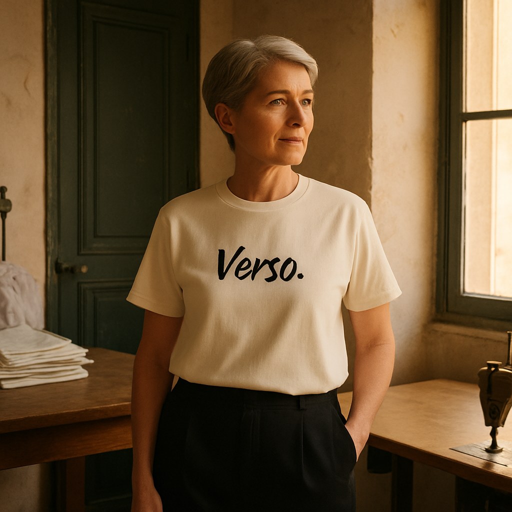 Tee Jersey Actif photographié dans l'atelier Verso Paris · atelier Verso · d'après produit · porté femme