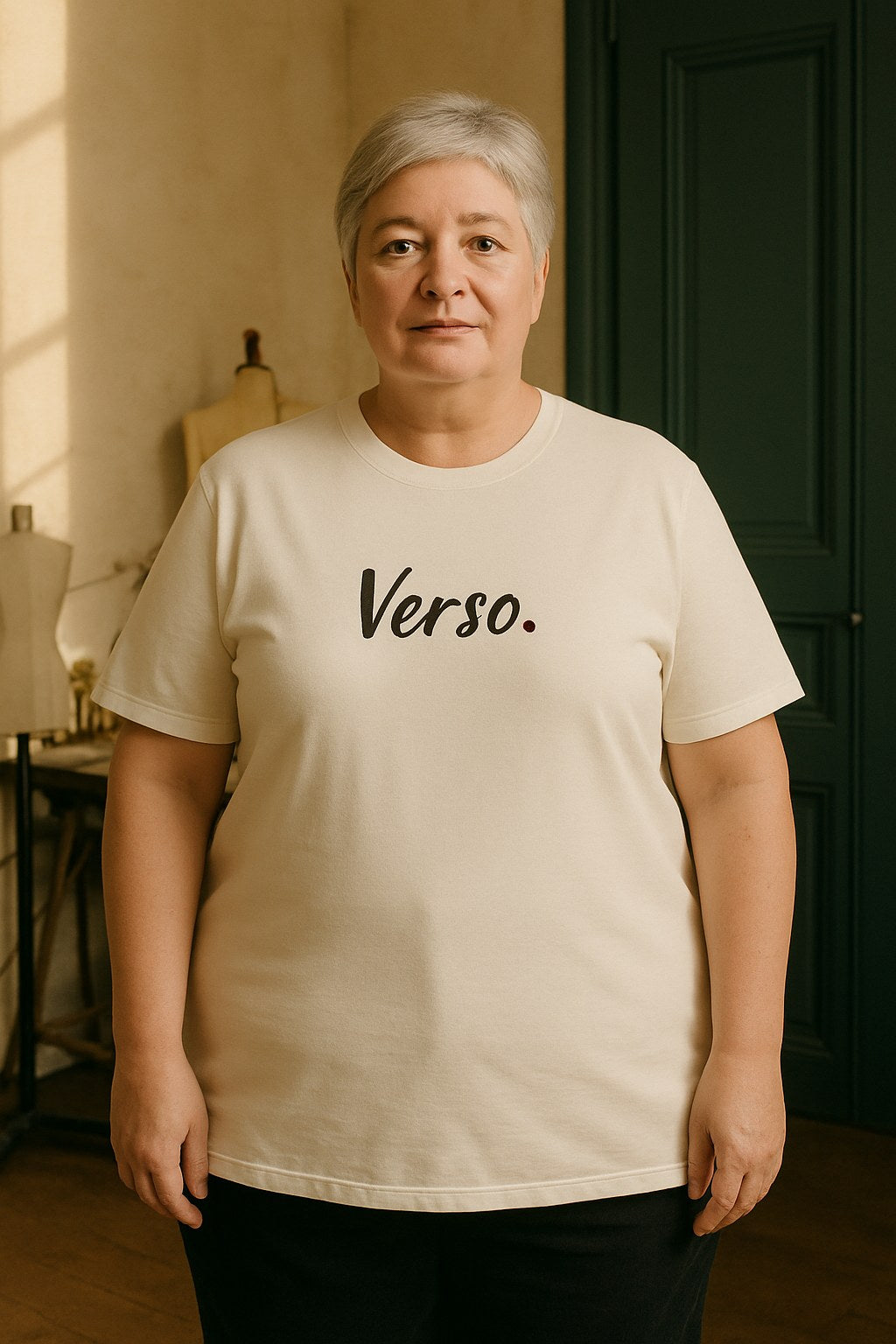 Tee Jersey Ajusté porté en grande taille, Verso Paris · mannequin grande taille femme