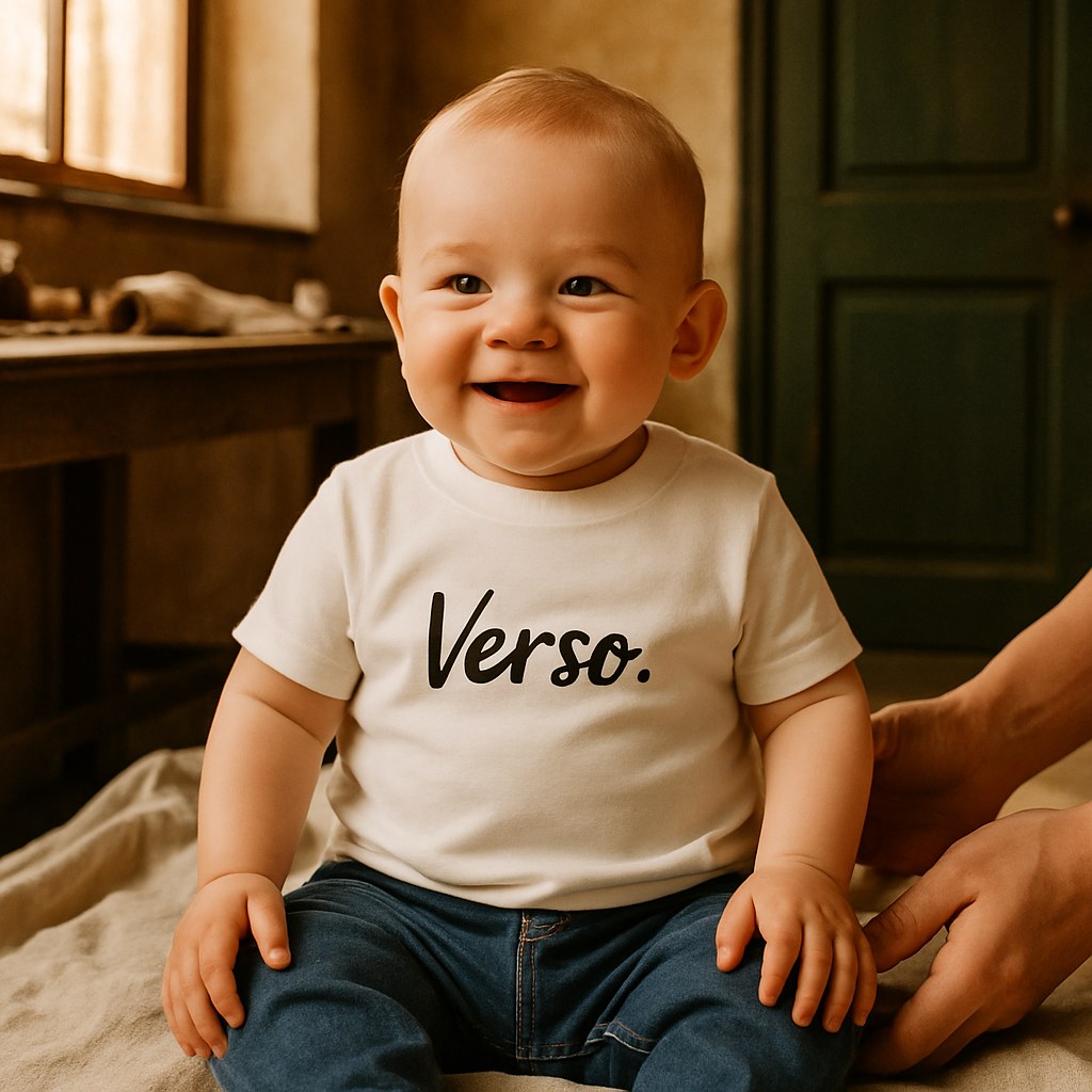 Tee Jersey Enfant Bella+Canvas 3001B photographié dans l'atelier Verso Paris · atelier Verso · d'après produit · porté bébé