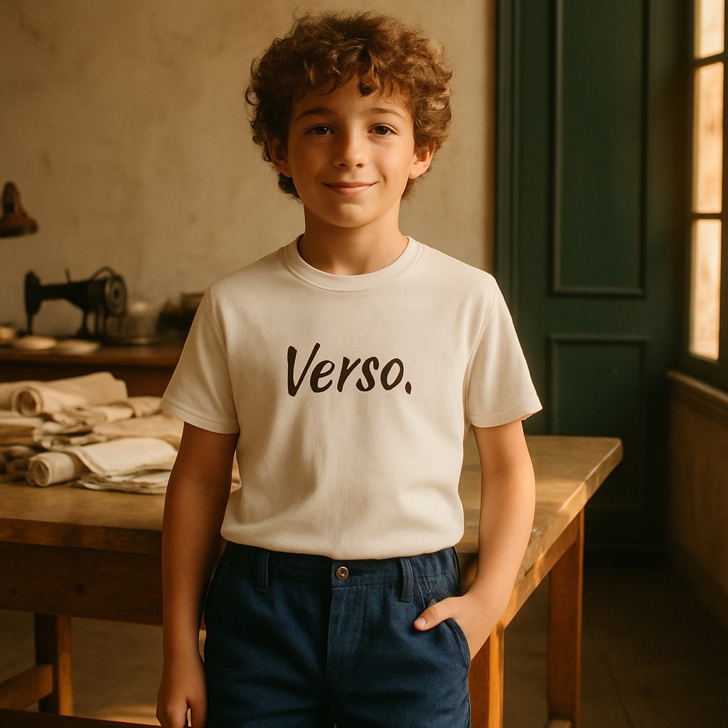 Tee Jersey Enfant Bella+Canvas 3001T photographié dans l'atelier Verso Paris · atelier Verso · d'après produit · porté enfant