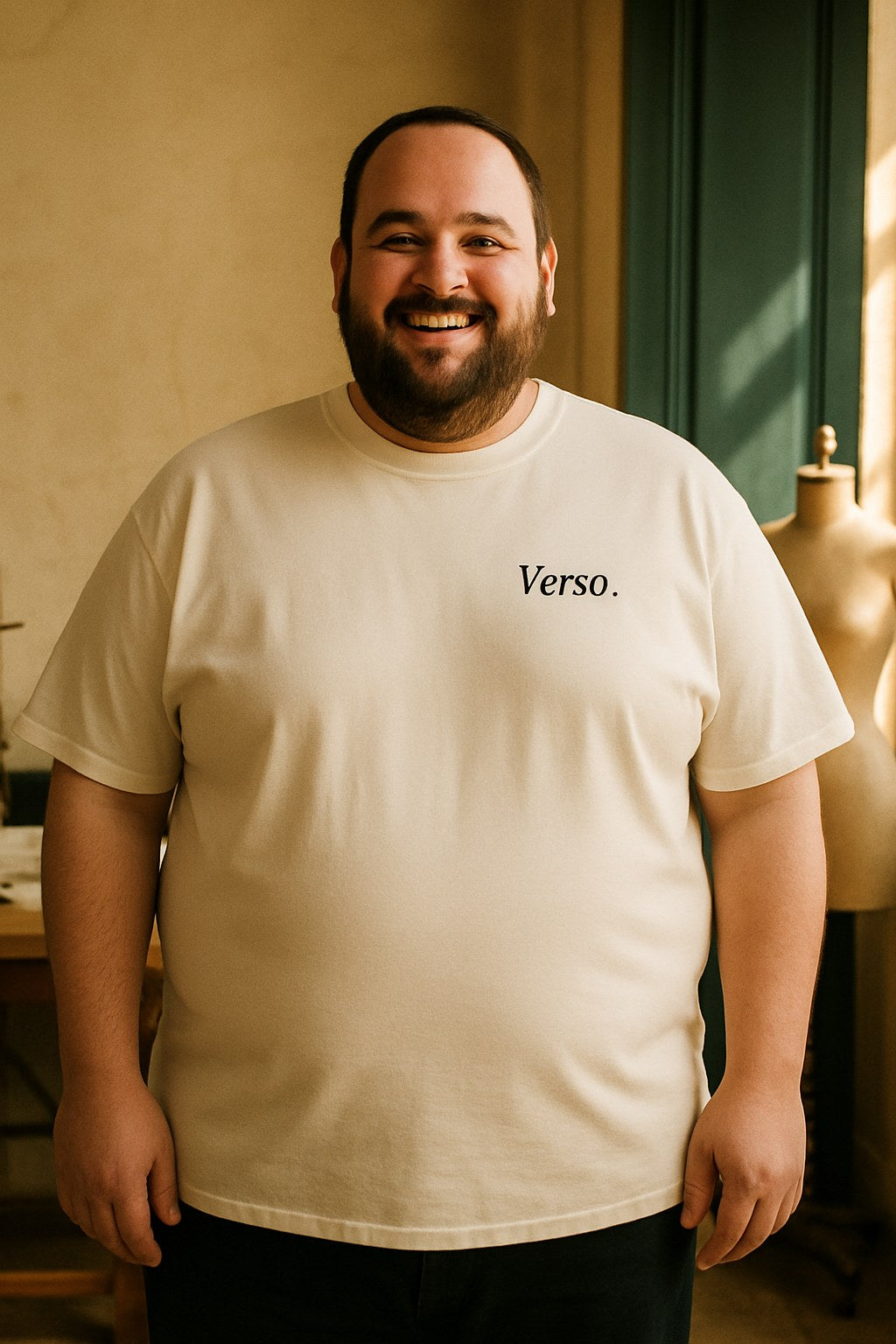 Tee Jersey Fin porté en grande taille, Verso Paris · mannequin grande taille homme