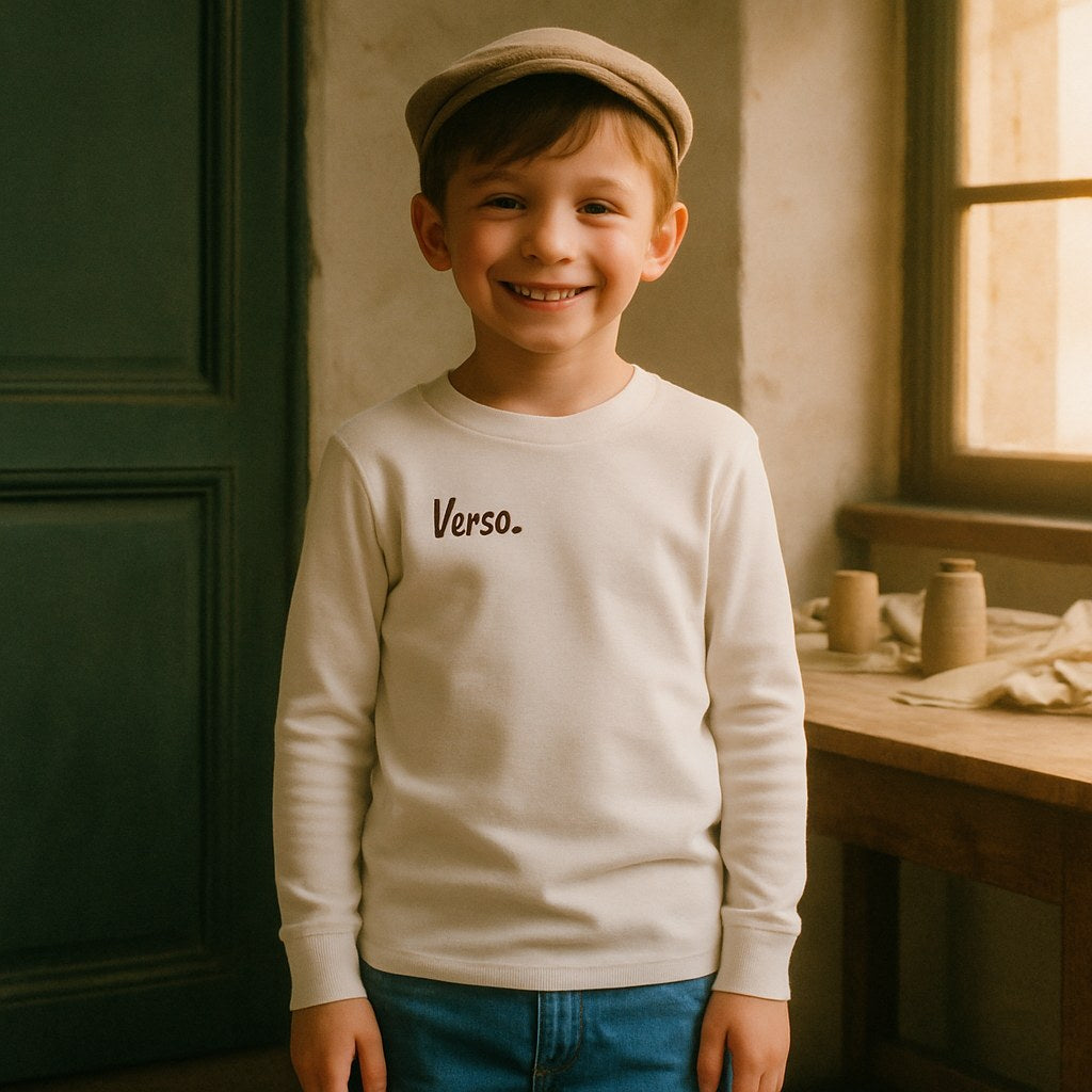 Tee Jersey Longue Enfant photographié dans l'atelier Verso Paris · atelier Verso · d'après produit · porté enfant