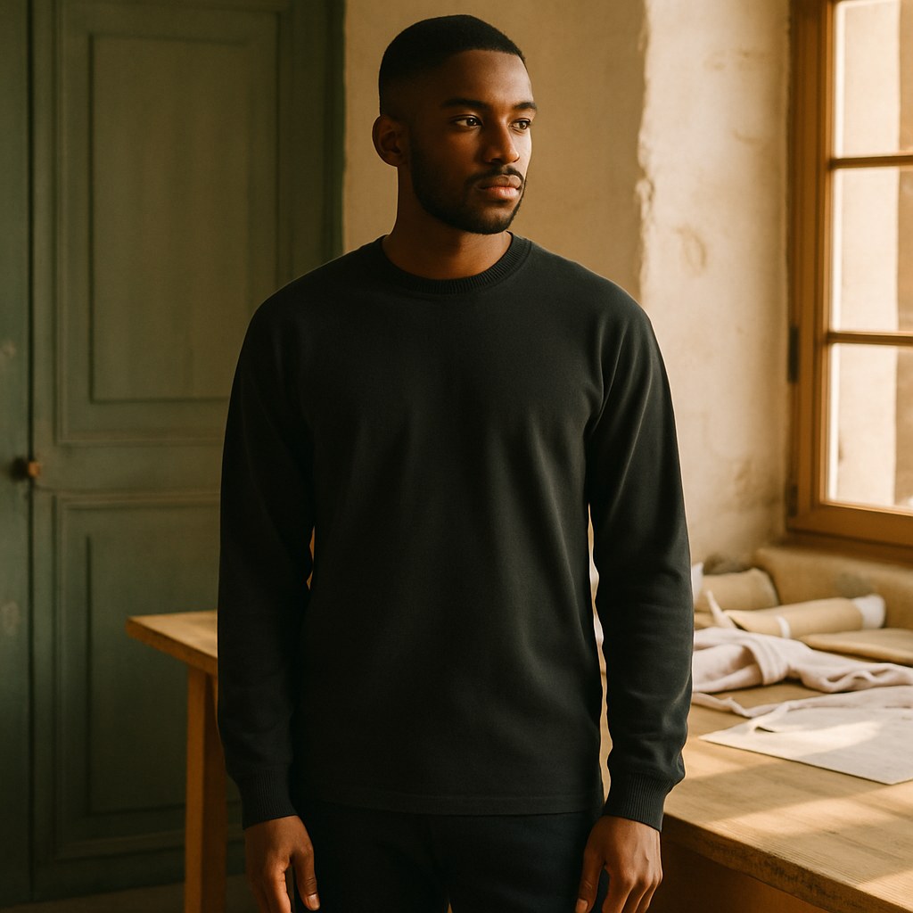 Tee Manches Longues Garment Dye photographié dans l'atelier Verso Paris · atelier Verso · d'après produit · porté homme