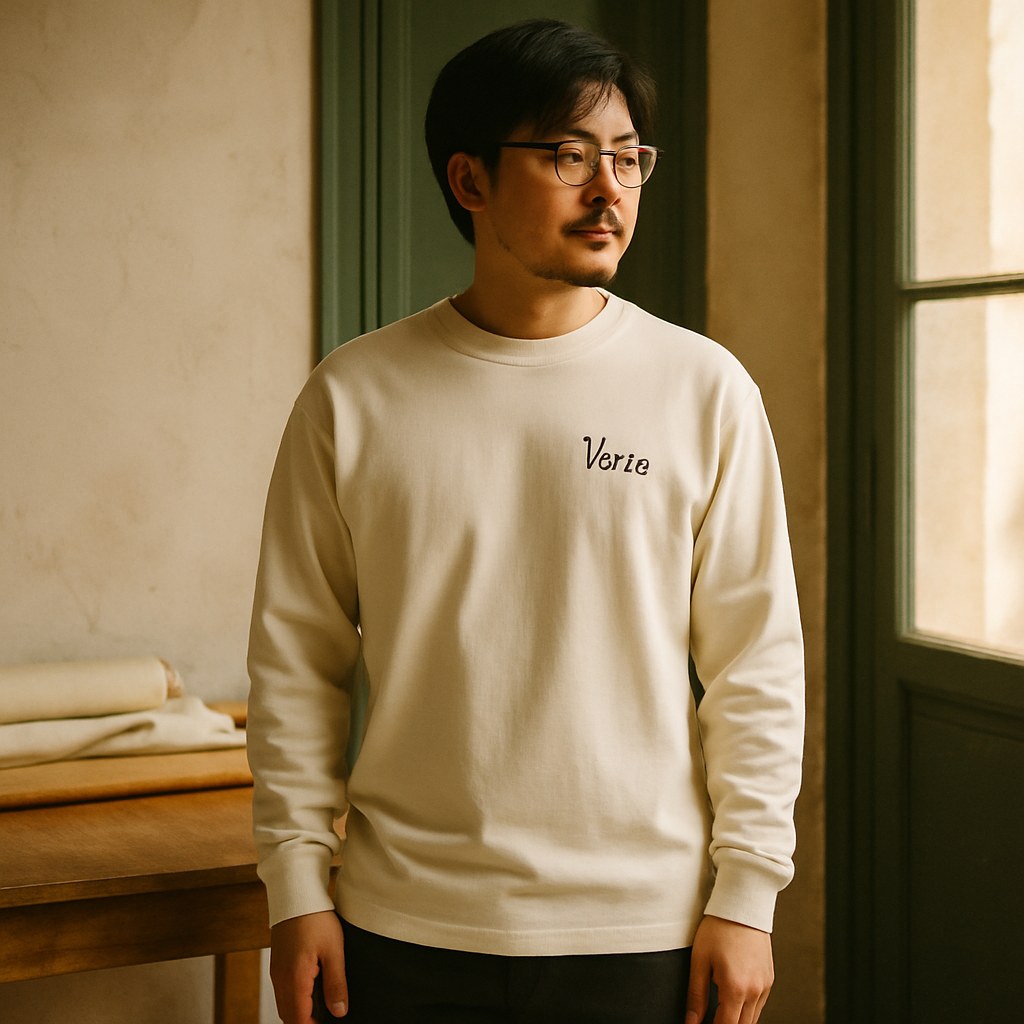 Tee Manches Longues Lourd photographié dans l'atelier Verso Paris · atelier Verso · d'après produit · porté homme