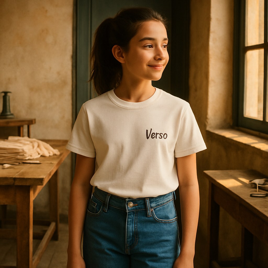 Tee Sport Junior photographié dans l'atelier Verso Paris · atelier Verso · d'après produit · porté enfant