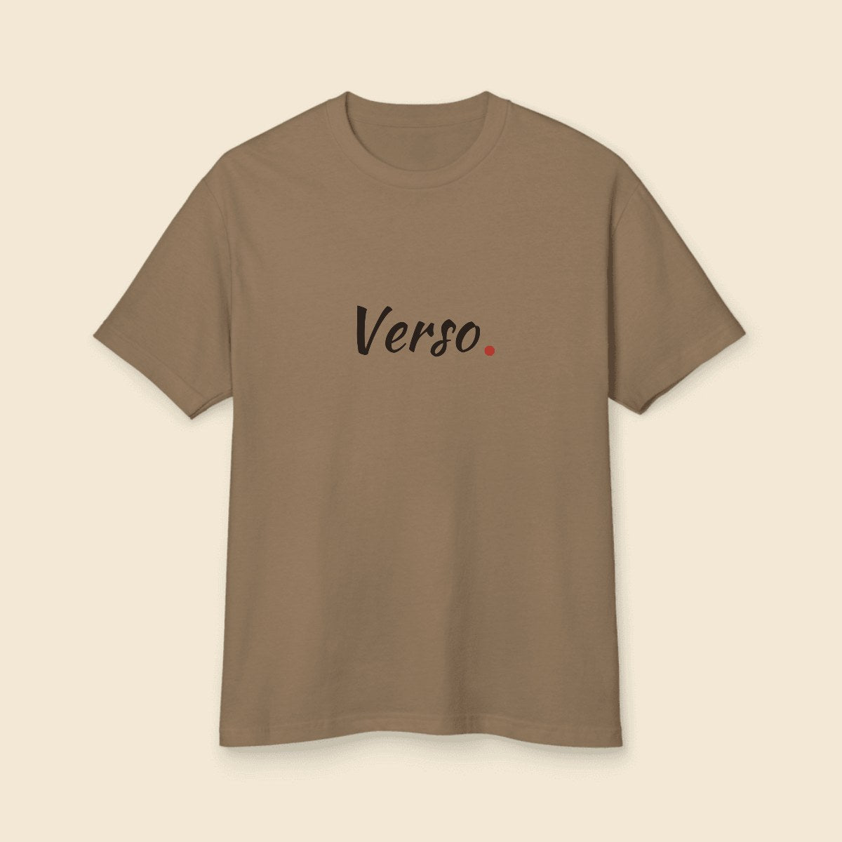 Tee Jersey Col Rond American Apparel 1301GD personnalisable, coloris Faded brun, Verso Paris · exemple Faded brun · logo Verso