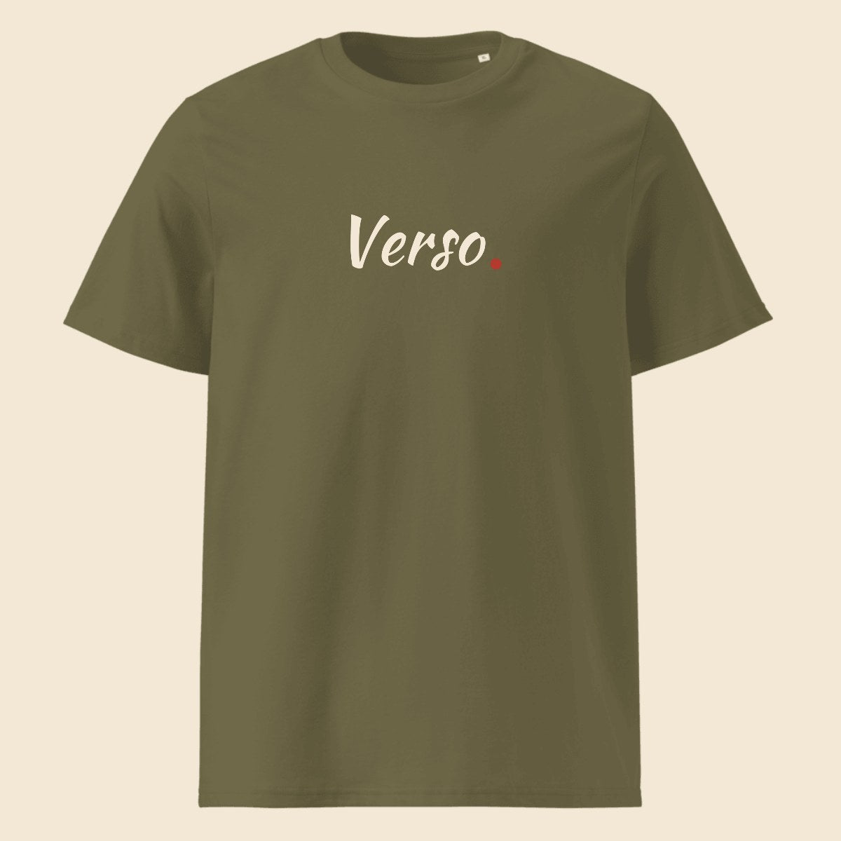 organic-tee-studio · exemple Kaki · logo Verso
