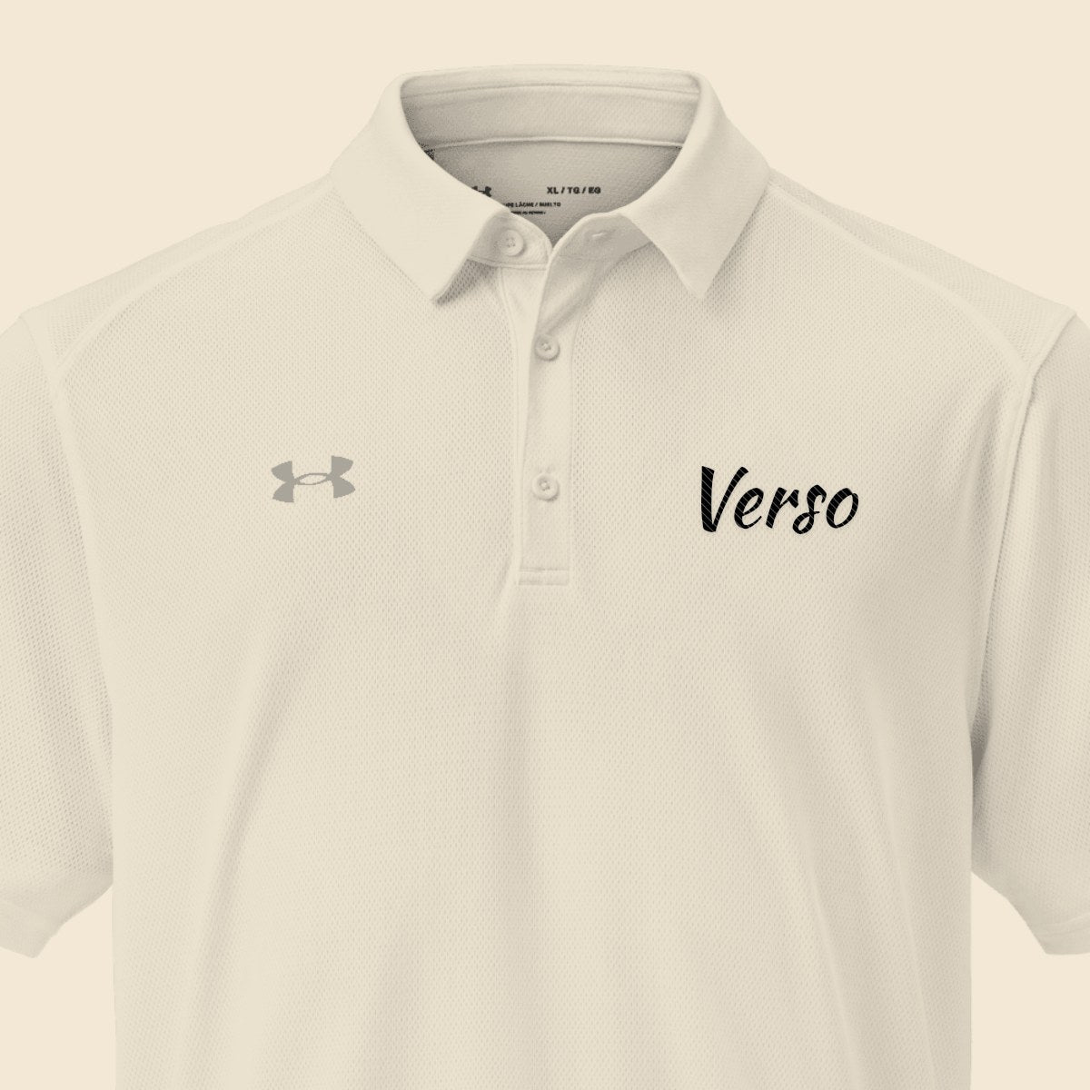 Polo Performance Homme personnalisable, coloris Blanc, Verso Paris · exemple Blanc · logo Verso