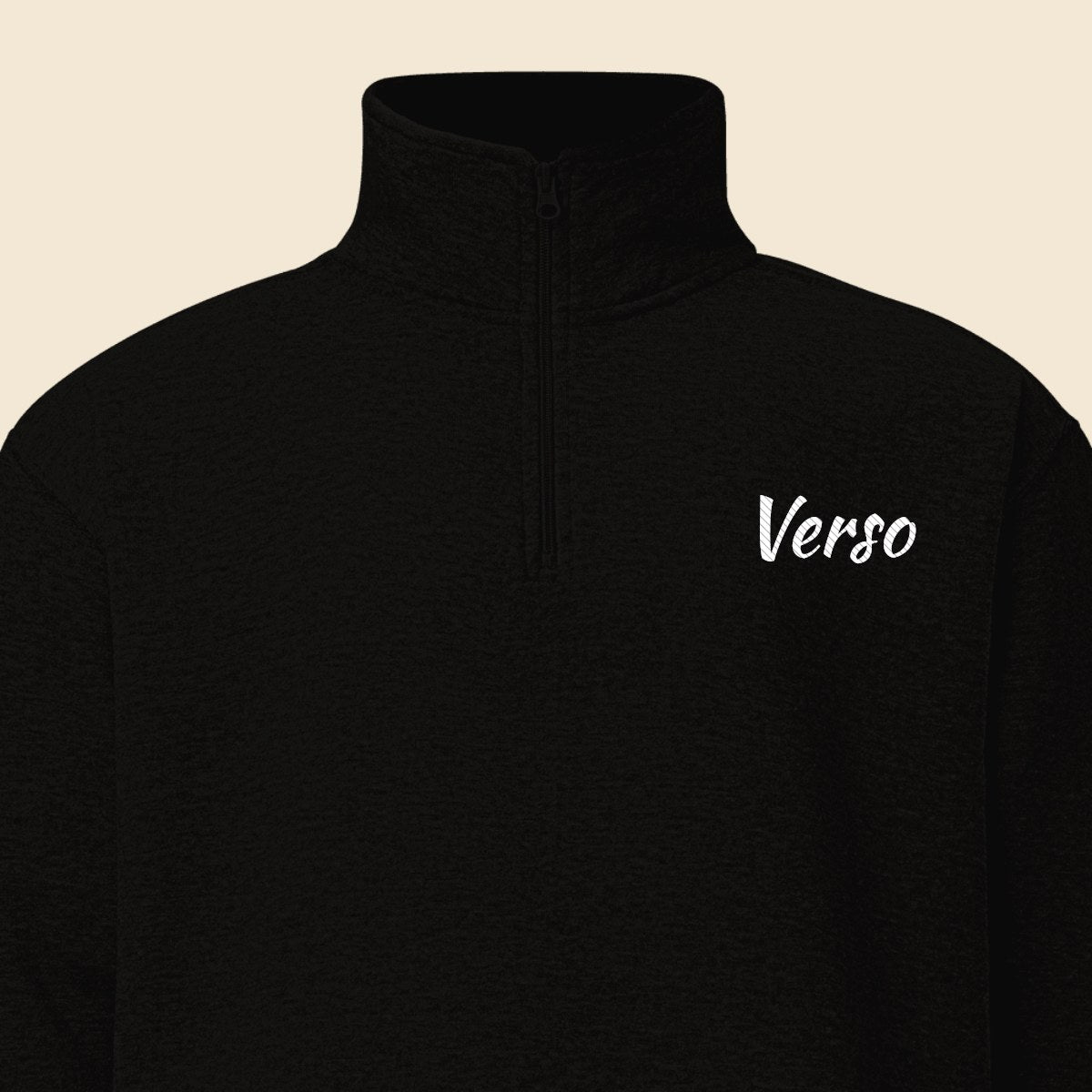 Pull Fleece Quart-Zip personnalisable, coloris Noir, Verso Paris · exemple Noir · logo Verso
