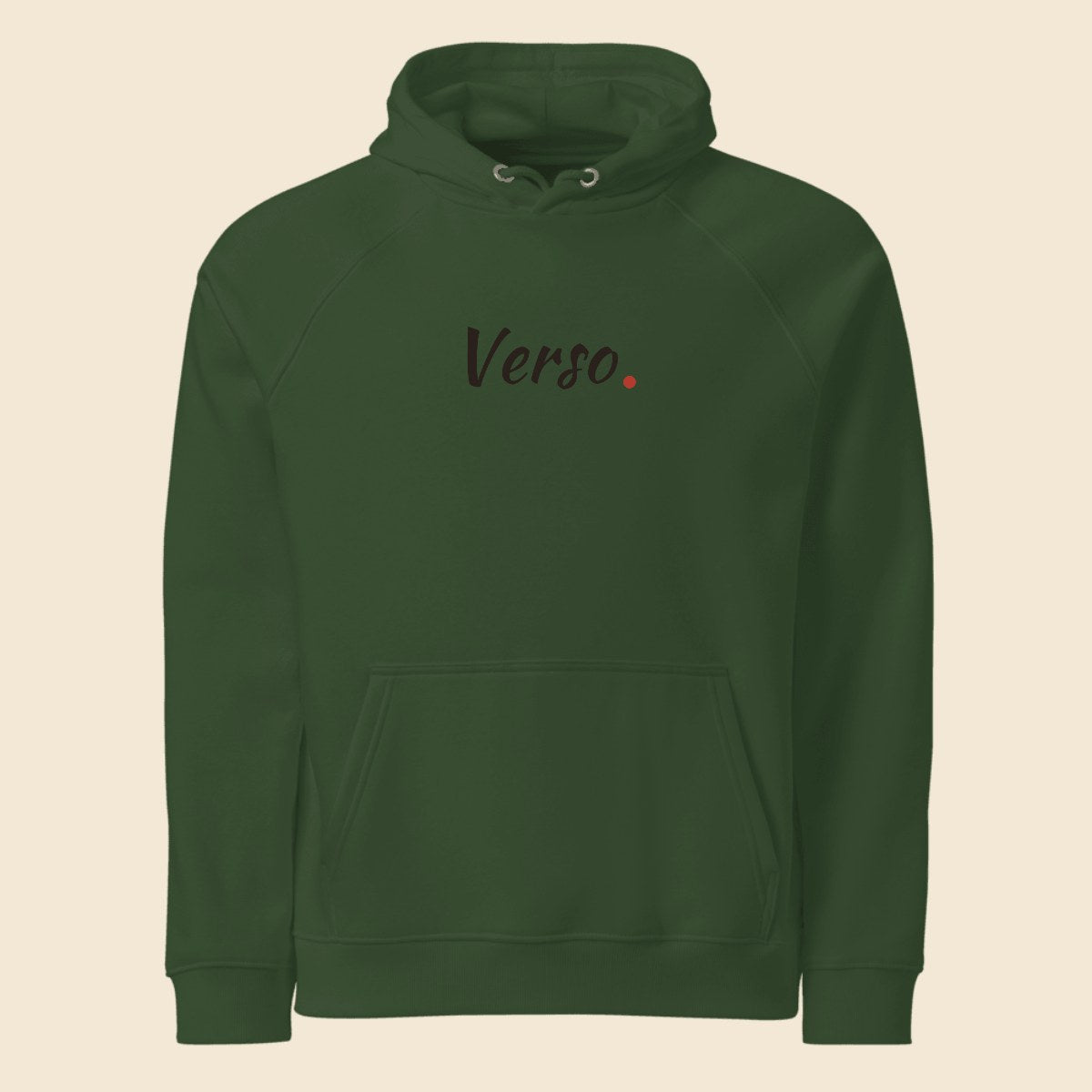 Hoodie Écologique Raglan personnalisable, coloris Bottle vert, Verso Paris · exemple Bottle vert · logo Verso